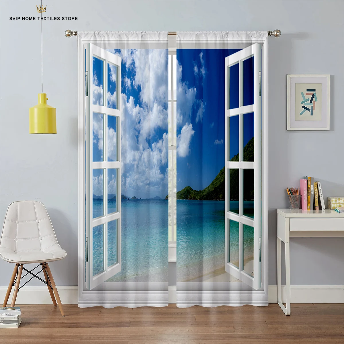 3D Printed Curtain Rod Pocket Curtains for Bedroom, Living Room, Balcony, Kitchen Window Decoration, 2 PCs image 5