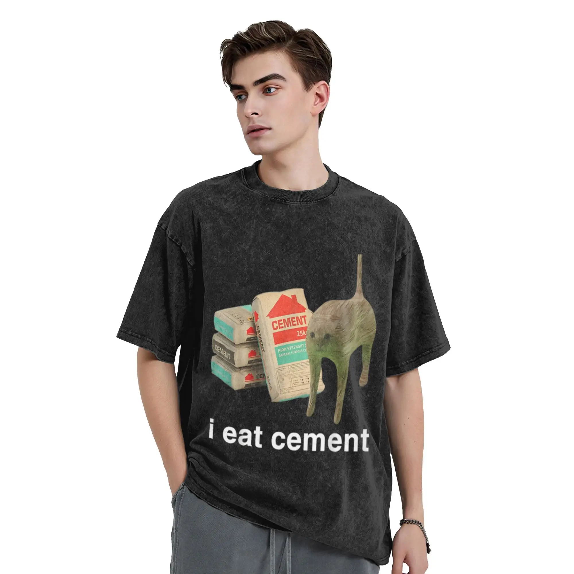 I Eat Cement Cursed Cat Funny Oddly Specific Meme T-Shirt Chic A T-Shirt Oversized Short Sleeve Men's Women's Cotton Tees Tops