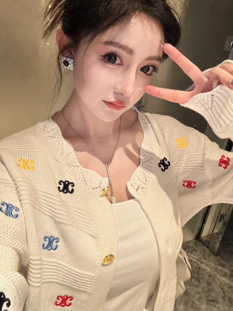 

Tian Jiao Baby2025, ранняя осень, новый повседневный хлопковый вязаный длинный кардиган с вышивкой све, ворота для похудения