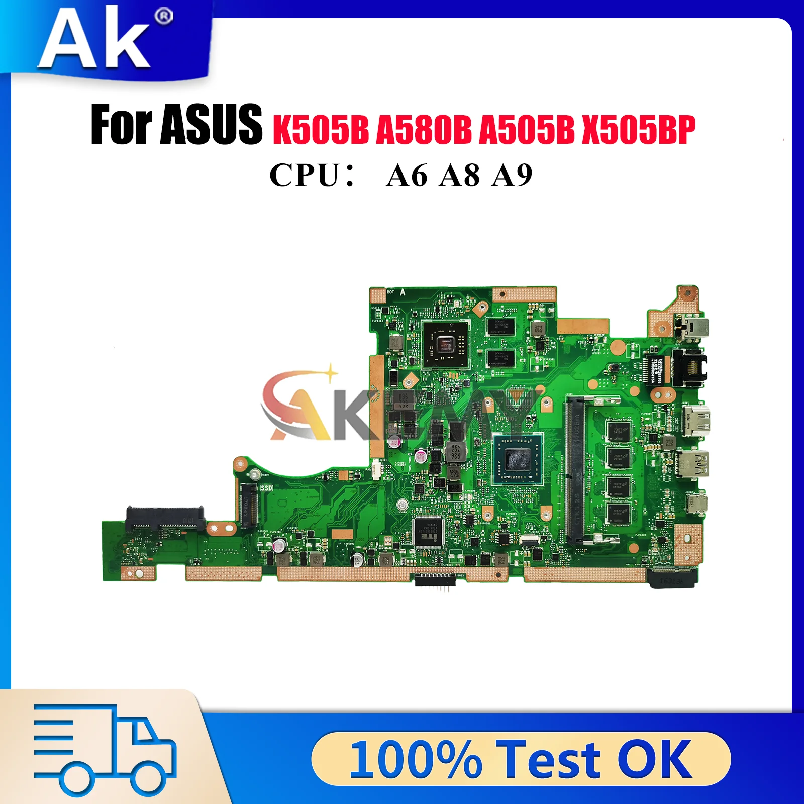 

X505BP Laptop Motherboard For ASUS VivoBook X505BP V505B X505B K505B A505B A580B Mainboard With A6 A8 A9 CPU 100% tests OK stk