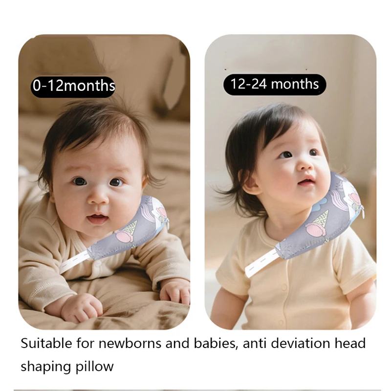 Babykissen für Neugeborene, weich, atmungsaktiv, halbmondförmige Kissen, Cartoon-Druck, Nackenkorrekturkissen für Babys, Kleinkinder von 1–3 Jahren – Detail 2