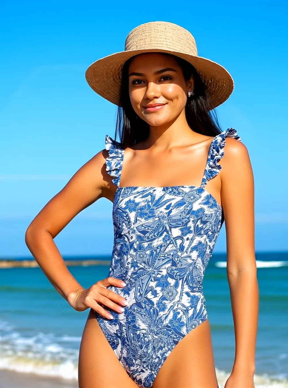 

Fashion Beach Swimwear 2025 Summer Sexy Beach Dress Two Piece Swimsuit Women Blue Dragonfly Print Bikini Tummy Control Swimsuit