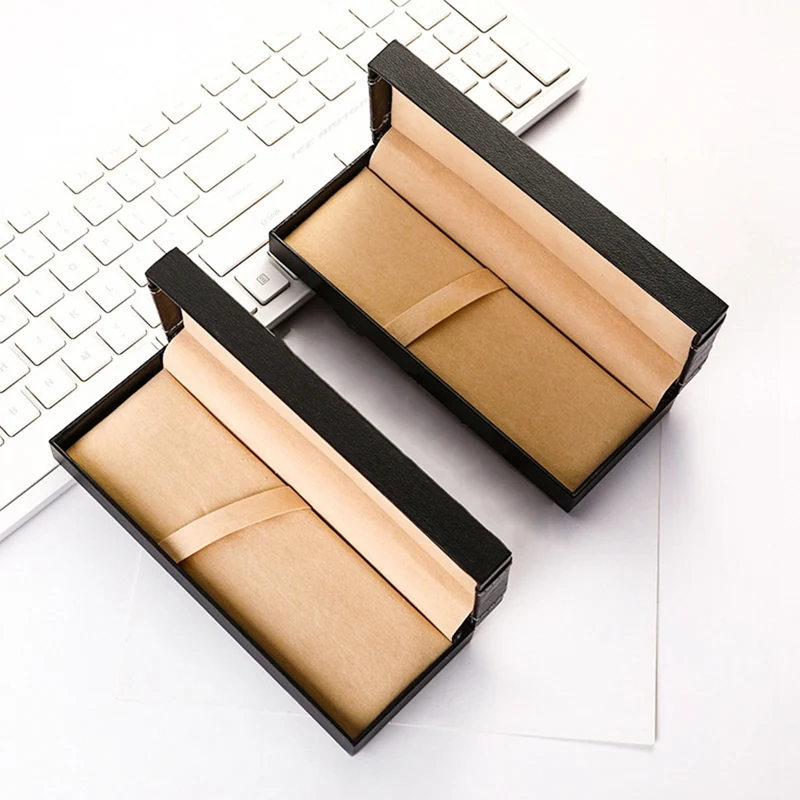 2PCS Flip Lid Pen Case Cushion Pen Presentation Display Box Business Present Collection Case Sets In Black