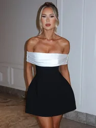 Mozision Off-shoulder Backless Sexy Mini Dress For Women Fashion Strapless Sleeveless High Waist A-line Club Party Dress Elegant