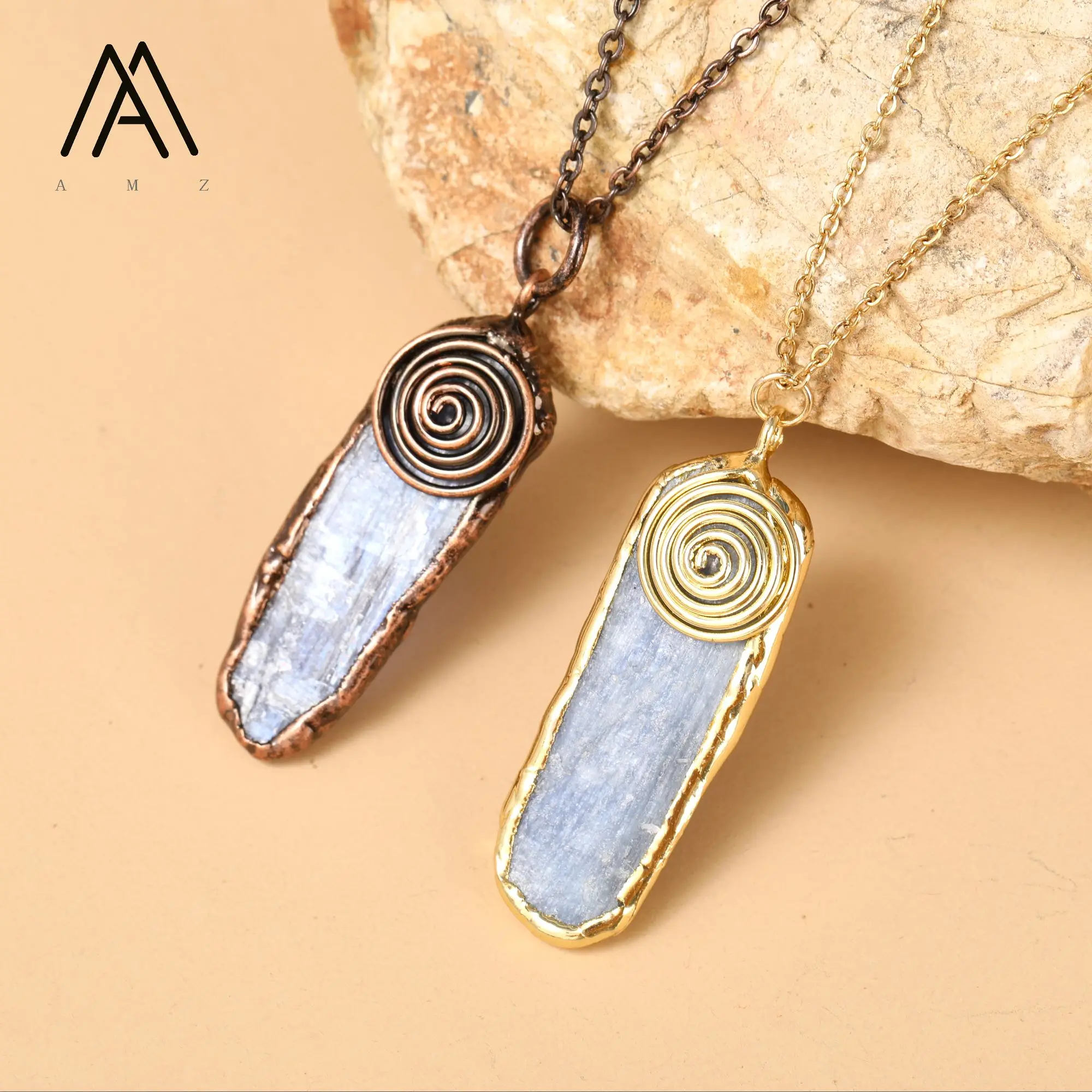 

Blue Kyanite Necklace Wrapped Pendant Various Design Vintage Jewelry Men Women Gifts Wholesale