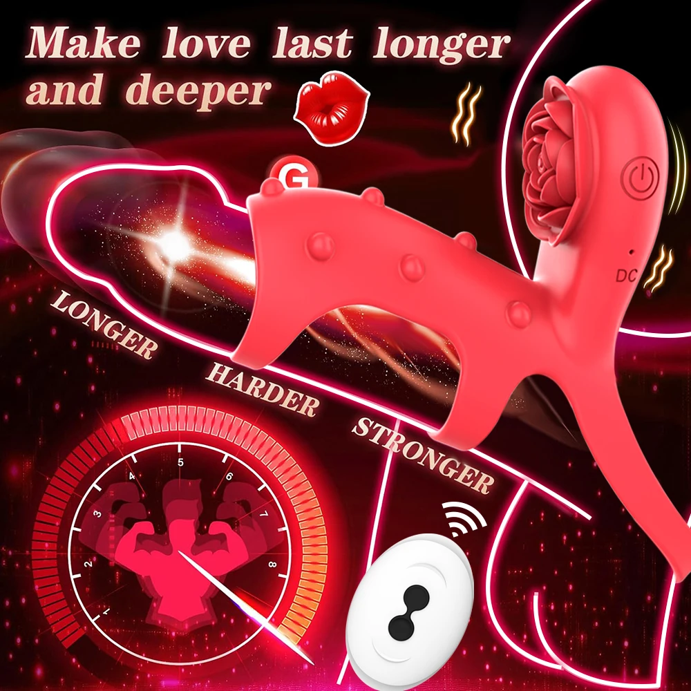 Rose Penis Ring Cock Ring Vibration Toy Female G-spot Clitoral Stimulation Male Penis Ring Cock Ring for Adult Sex Toy Couple view 2