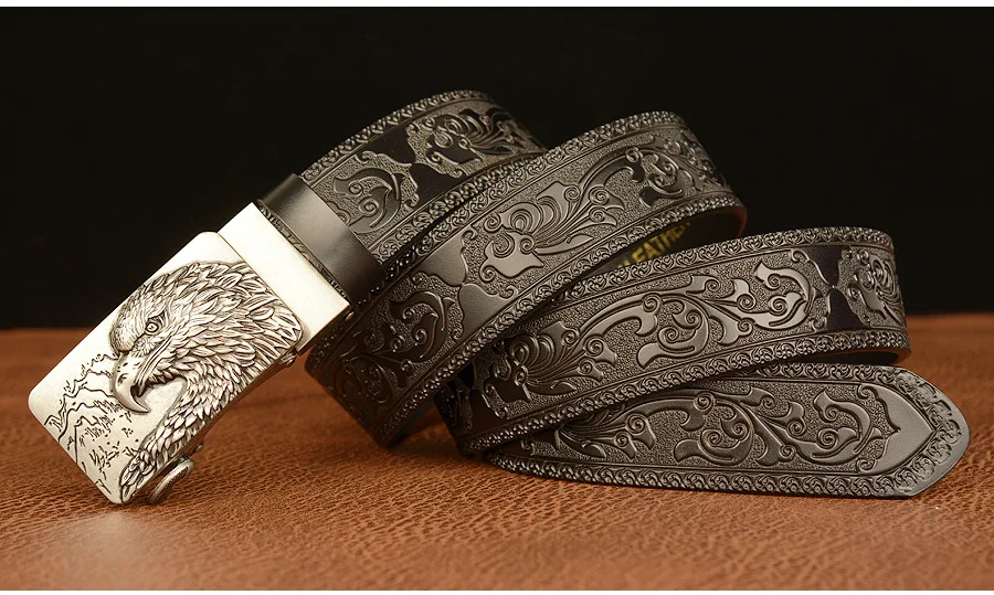 Men’s High Quality Eagle Design Alloy Buckle Leather Belt,Emboss Split Cow Leather Belt,Men Jeans&Casual Pants Accessories Must;