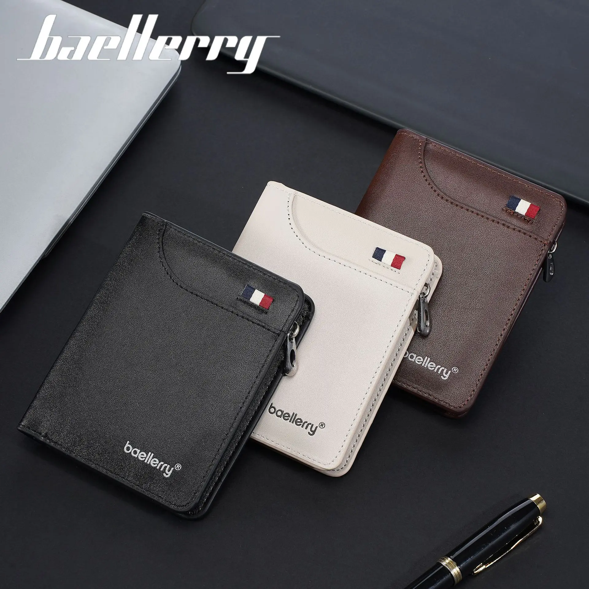 1 قطعة محفظة Baellerry الرجالية القصيرة مع فتحات بطاقات متعددة + جيب للعملات المعدنية بسحاب، هدية عصرية للرجال