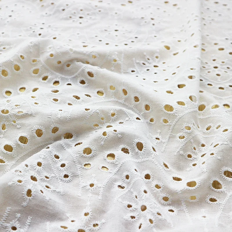 130cm Wide Pure Cotton White Hollow Lace Embroidery Fabric Embroidery Wedding Dress Fashion Dress DIY Home Apparel Sewing Fabric