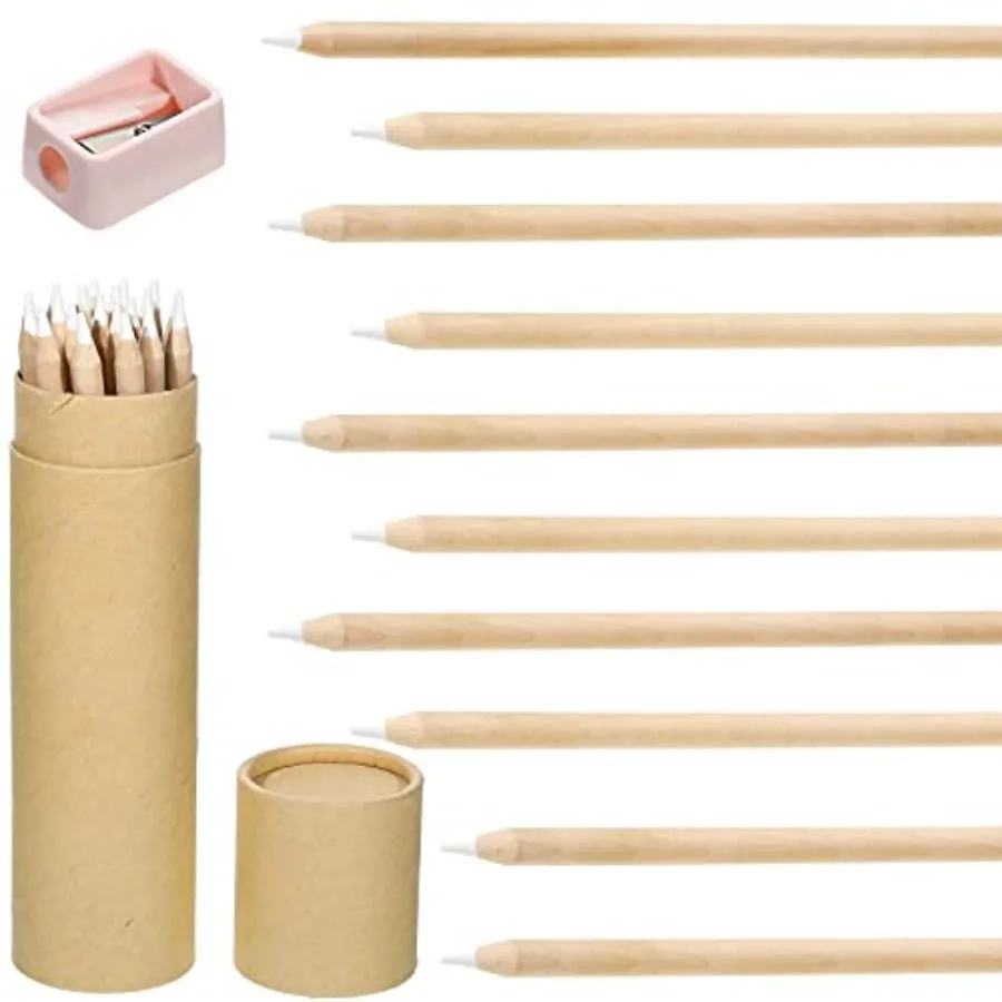 Pieces White Chalk Pencil Set Highlight Charcoal Pencil with Sharpener and Container for Drawing, Sketching, Blending, Beginner