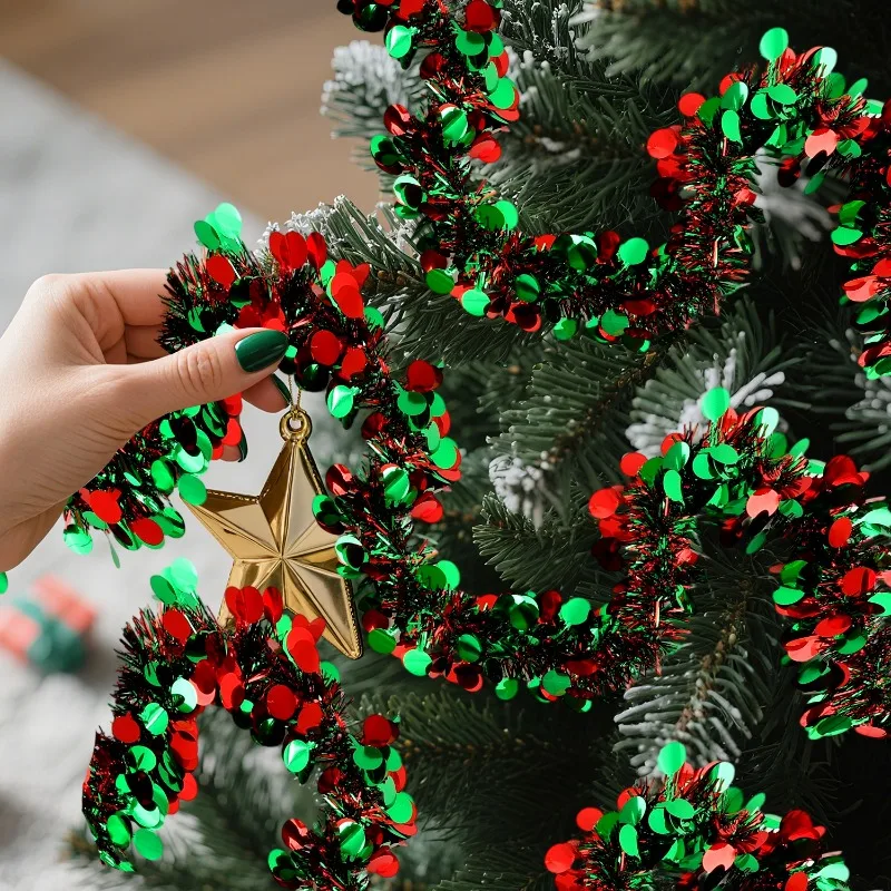 شريط ملون جارلاند ذهبي وفضي قرص دائري صغير زينة حفلات عيد الميلاد شريط إكليل معلق لشجرة عيد الميلاد #3