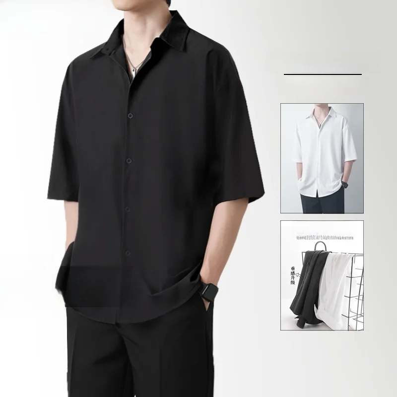 

Ice Silk ort Sve irt Men's Summer Bla White Haome Long Sve irt Loose No Ironing Anti-Wrinkle 2023