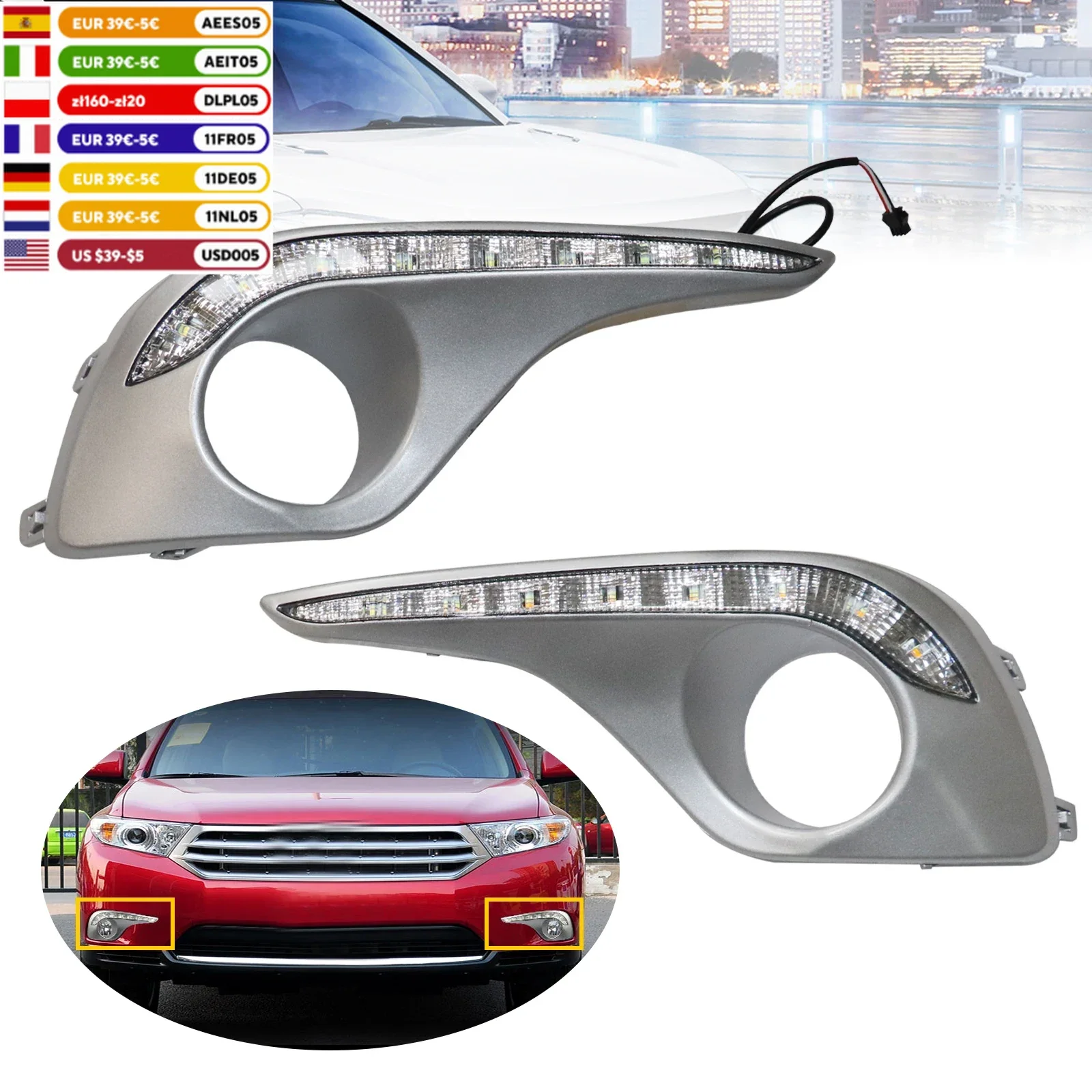 Left or Right LED DRL Fog Lights Daytime Running Lamp W/ Turn For Toyota Highlander 2012 2013 Upgrade Car Lights Parts