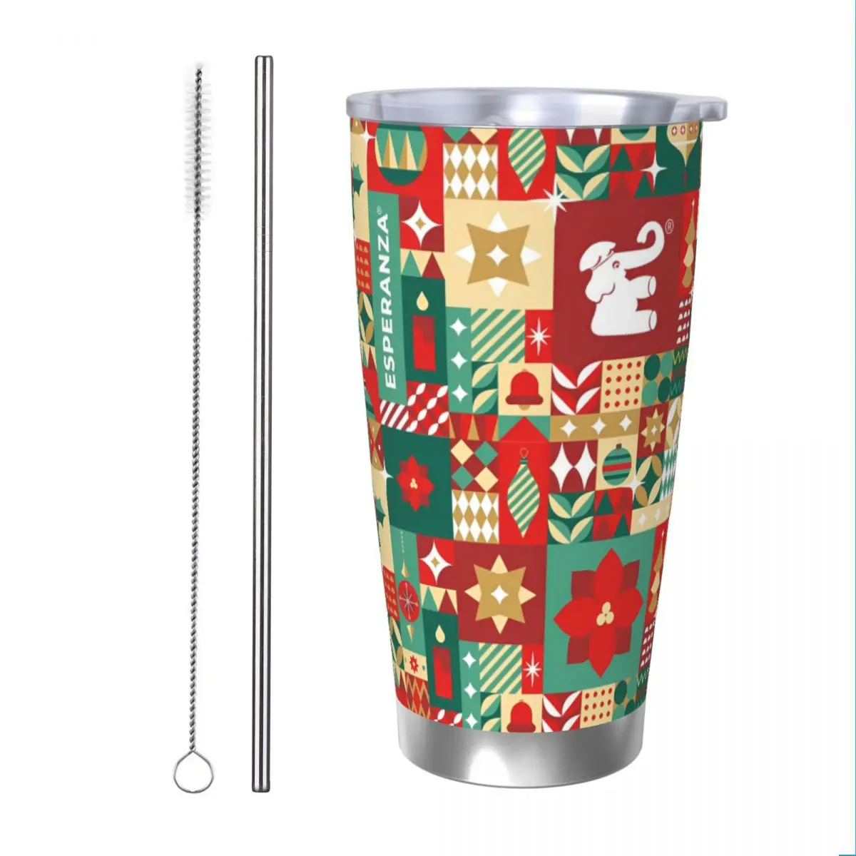 

Изолированный стакан с красным рождественским узором и соломинкой, вакуумная термокружка, уличные дорожные автомобильные бутылки, 20 унций