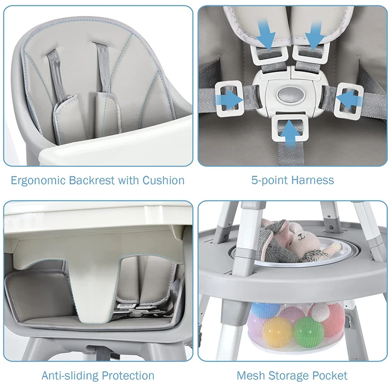 Silla alta 4 en 1, mesa de juegos para bebés con aprobación CE, silla de alimentación