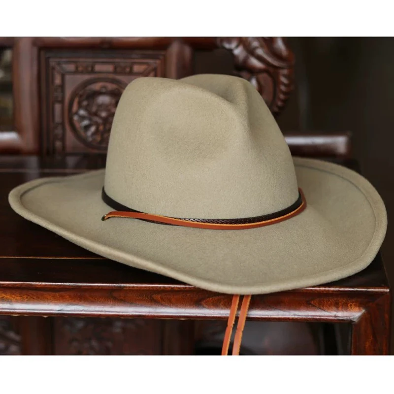 100% Wool Extra Large Wide Brim Sun Hat Men Women American Western Cowboy British Gentleman Tibetan Ethnic Fedora Top Hat