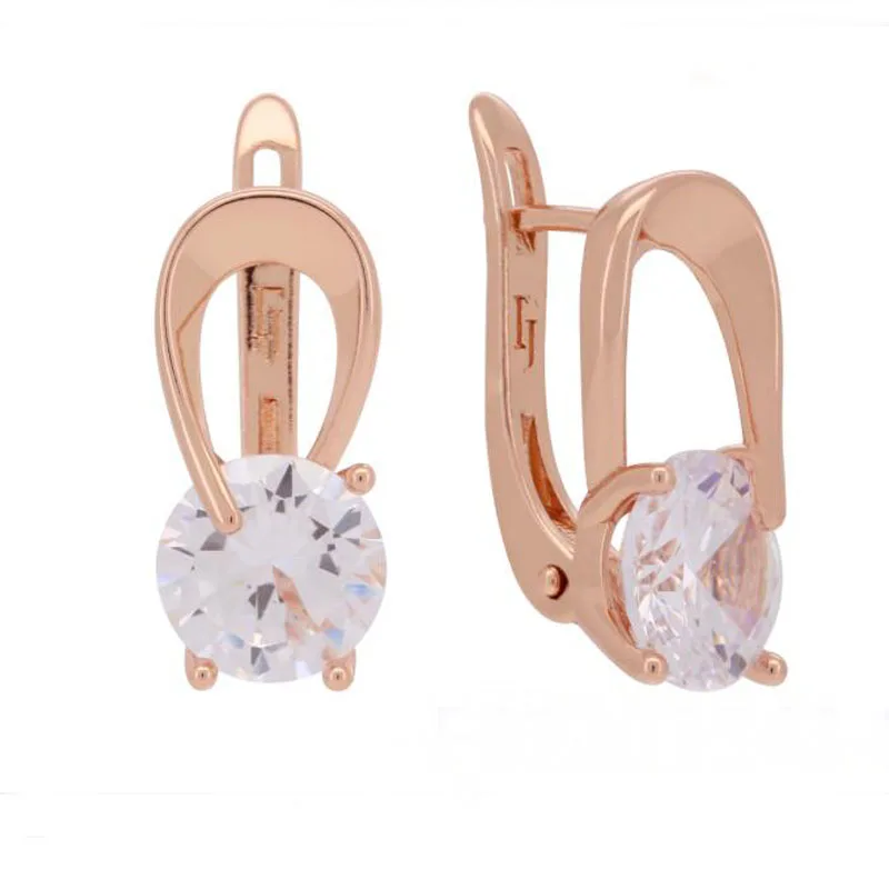 FJ-Boucles d'Oreilles Rondes en Or Rose 585 pour Femme, Bijoux en Forme de Cubique, Nouvelle Collection