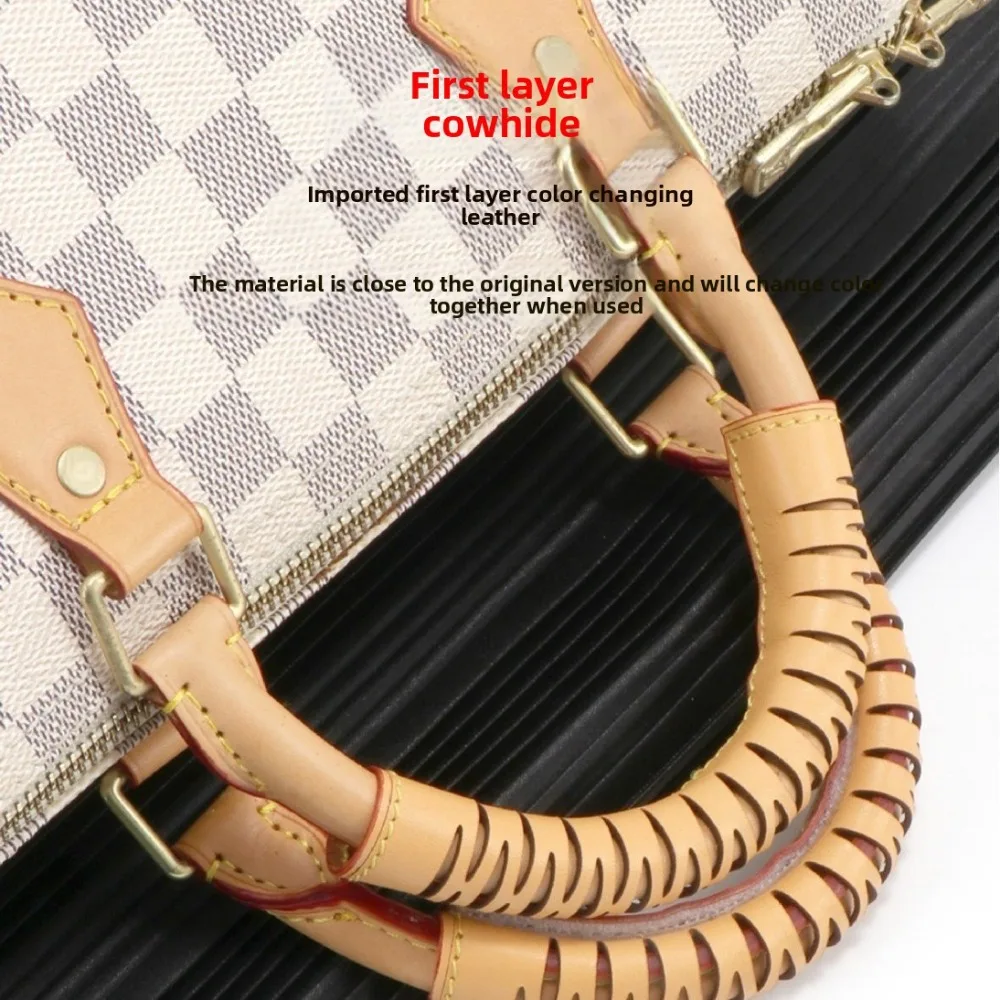 واقي المقبض السريع LV الفاخر من الجلد المدبوغ بالخضراوات الأصلي، غطاء مقبض حقيبة مصمم فاخر، ملحق حماية