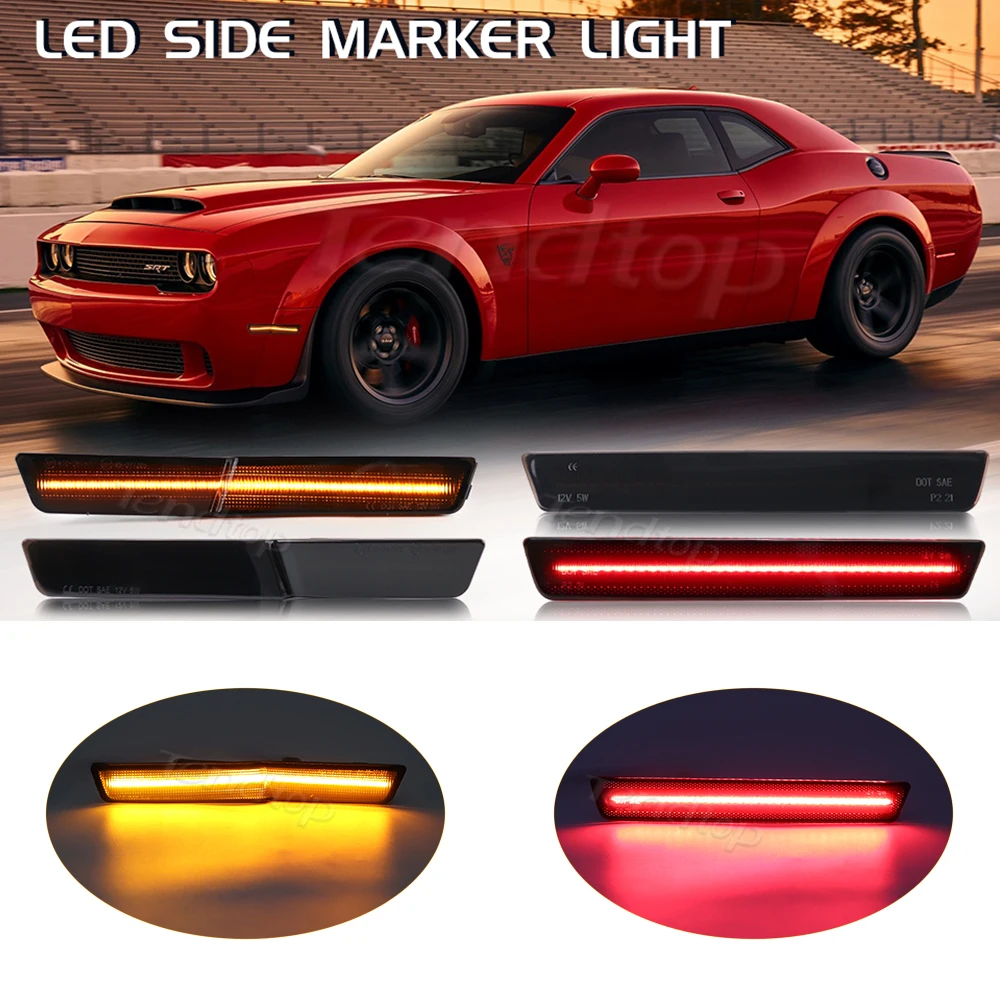 4x Smoked LED Front & Rear Side Marker Light For 2018- Dodge Challenger Scat Pack SRT Hellcat and SRT Hellcat Redeye Widebody