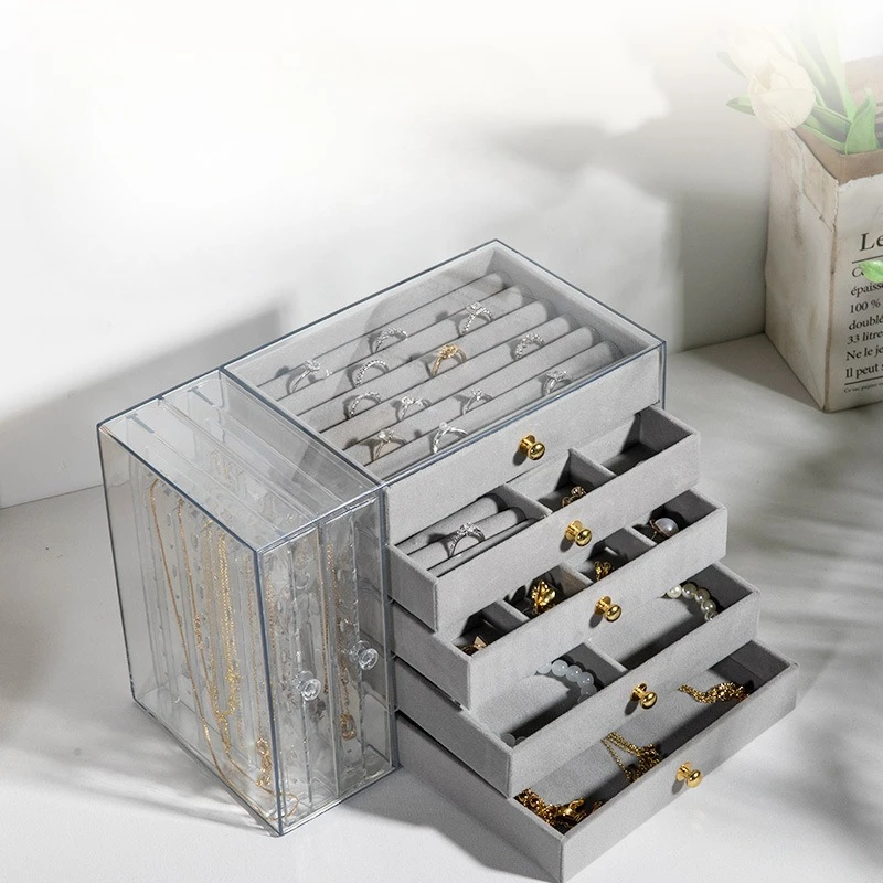 

Минималистичная шкатулка для драгоценностей, большие роскошные коробки для хранения колец, прозрачные акриловые ожерелья, серьги, витрина, витрина для ювелирных изделий