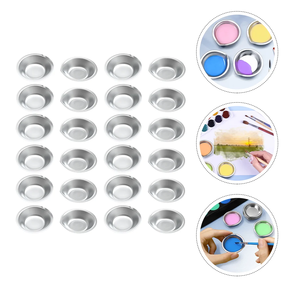 

24 Pcs Stainless Steel Palette Drawing Color Trays Manual Paint Pallets Round Container Painting Bowls Small Mixing