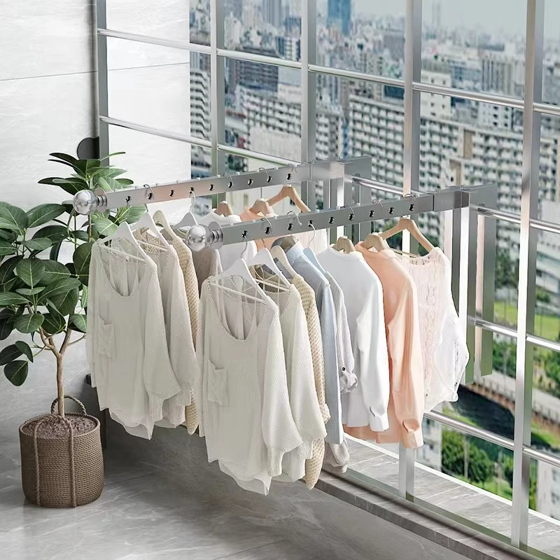 Balcony railing, clothes hanger, anti-theft net hook, clothes hanger, household non perforated window railing, telescopic clothe