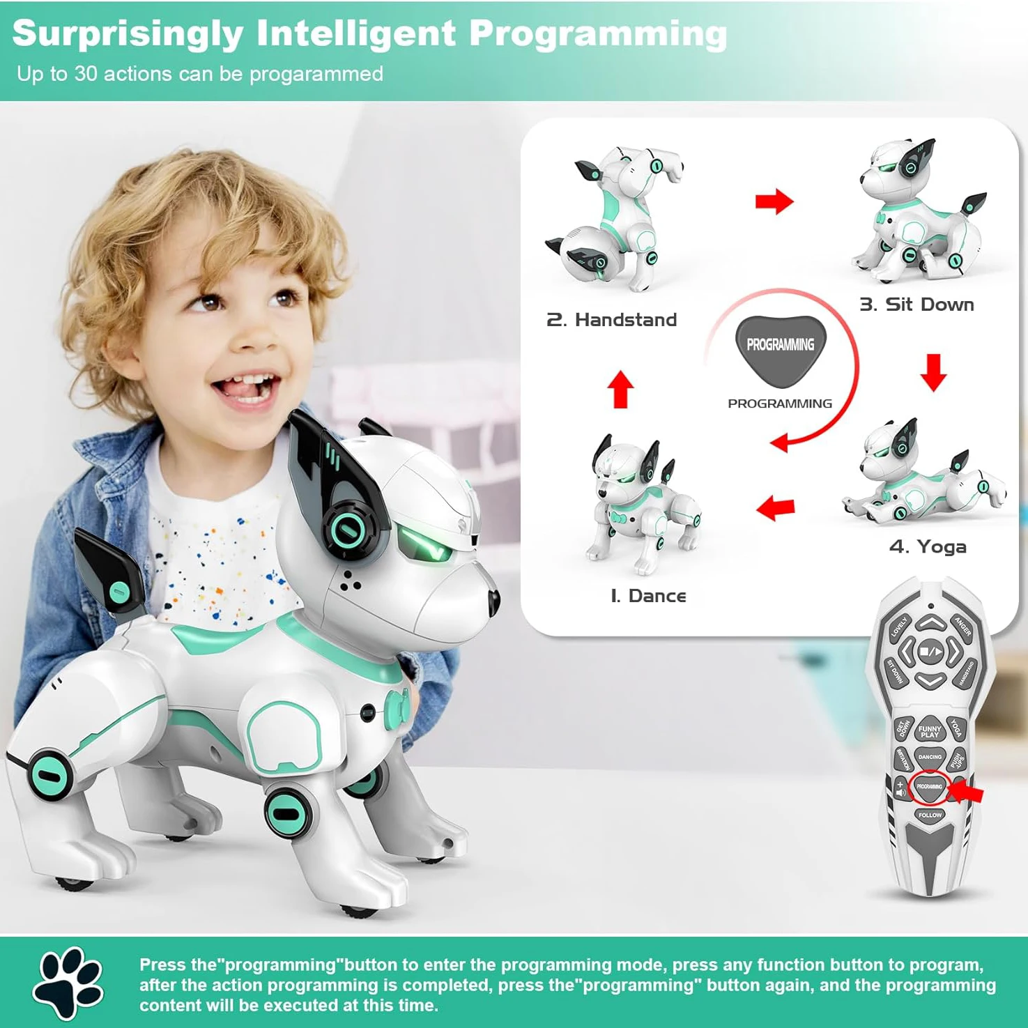 Perro robot interactivo inteligente con control remoto: el regalo perfecto de Navidad/cumpleaños para niños de tres años y más