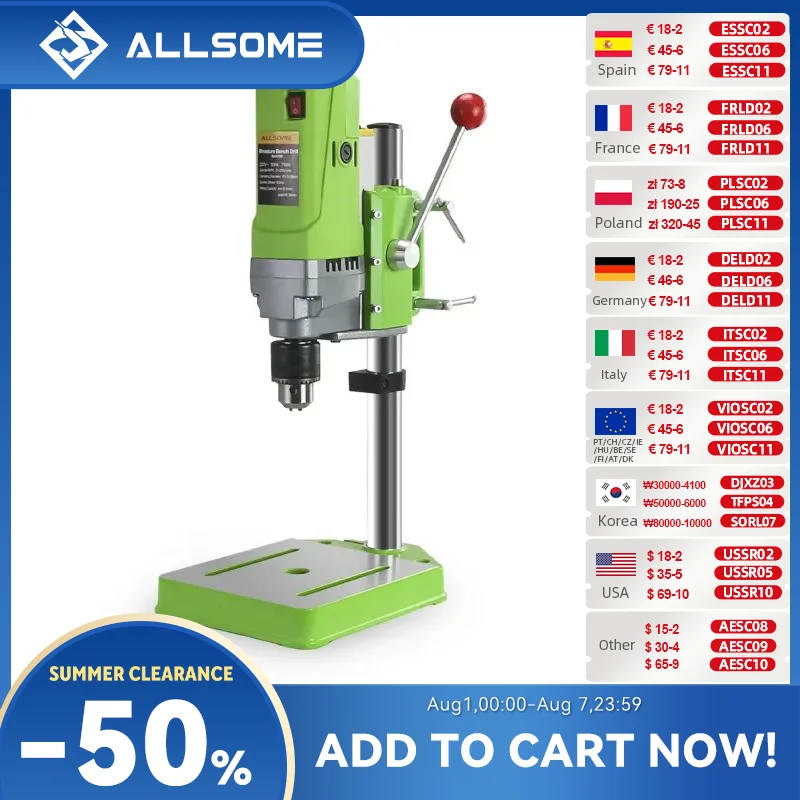 ALLSOME 710W Mini Bench Drill Stand with 1.5-13mm Chuck