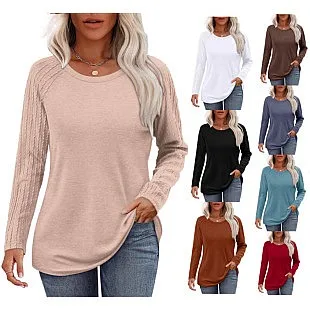Cozy Knit Top Long Sleeve Tops Spring Summer Women Casual Crew Neck Blouse Tee Fashion Cable Knit Sweater Tunic