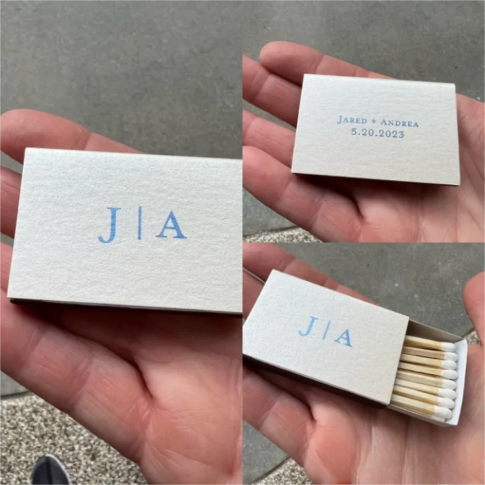 

Персонализированные спички с штампованными фольгой спичками, спички для свадебных сувениров, классические спички, текст спереди и сзади, монограмма