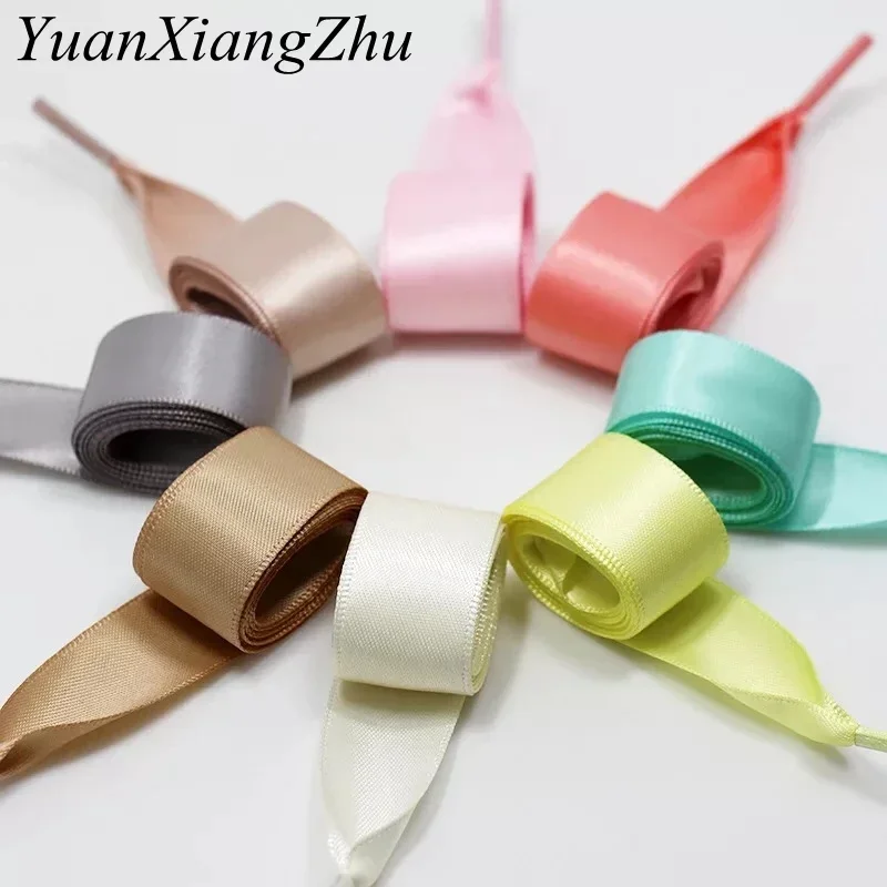 2CM Width Silk Satin Shoelaces Flat Ribbon Shoelace Women Sneakers Boots Shoe laces 22 Colors Length 80CM 100CM 120CM 1Pair