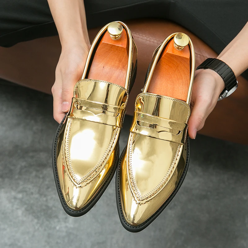 

Fashionable Men Loafers PU Pointed Multi-color Casual Banquet Wedding Shoes with Low Heels Classic Hairstylist Nightclub Shoes