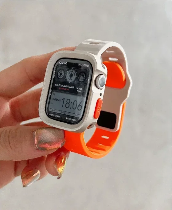 Case+Strap for Apple Watch Series 9 45mm 41mm 8 7 Silicone Band for Iwatch Ultra 2 Series 6 5 4 S9 SE Protective Cover Bracelet