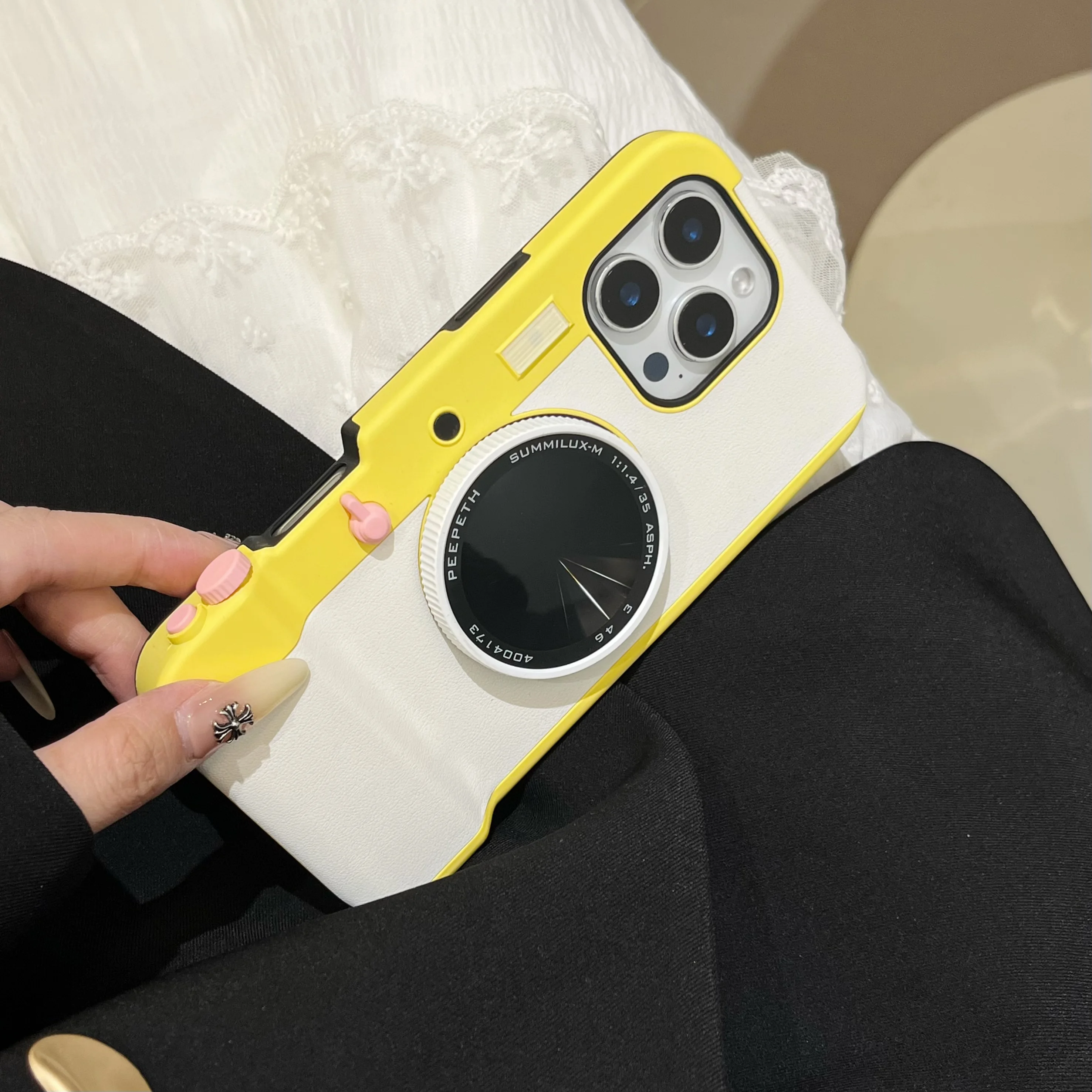 Retro Magnetic Multifunctional Bluetooth Camera Phone Case For iPhone 16 15 14 12 13 11 Pro Max Cosmetic Mirror Shockproof Cover - Image 2