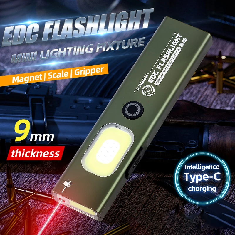 Senter EDC 4 in1 Senter Magnetik Lampu Kerja Lumen Tinggi Lampu Saku Mini Isi Ulang untuk Rumah, Garasi dan Keadaan Darurat