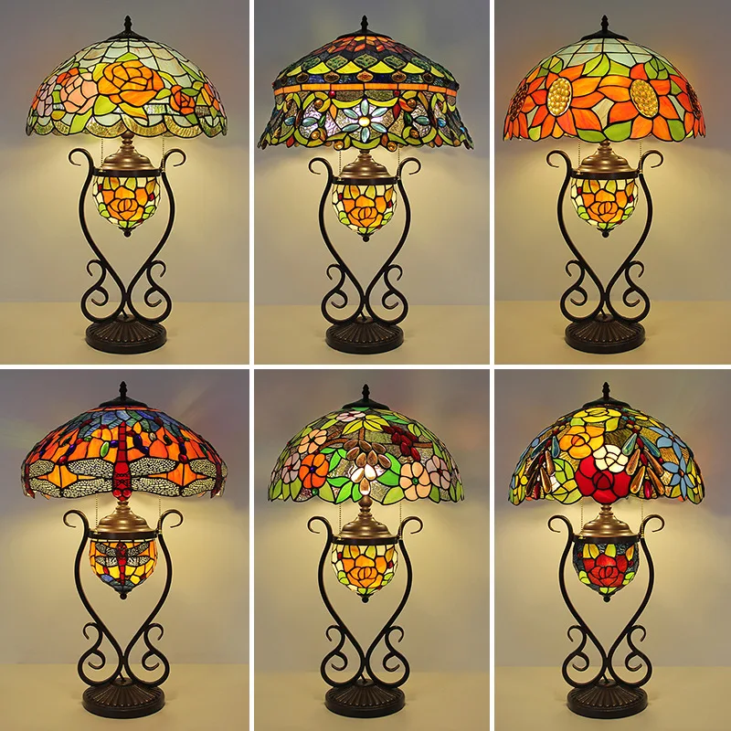 

Американский ностальгический ретро чистый ручной работы Тиффани в европейском стиле гостиная столовая вилла кафе настольная лампа