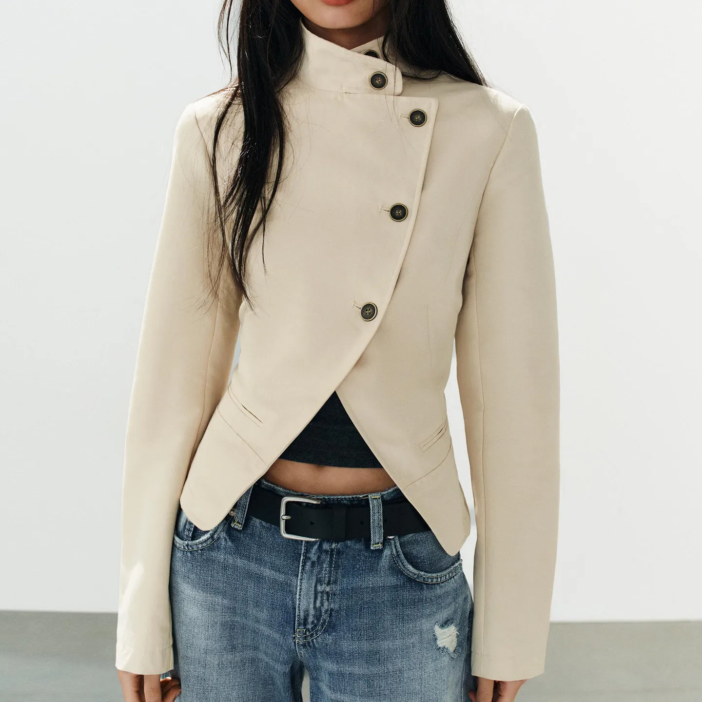 Women's Long Sleeve Button up Stand Collar Double Breasted Suit Jacket Autumn 2026 New Arrival Short Outerwear ZDATA Brand