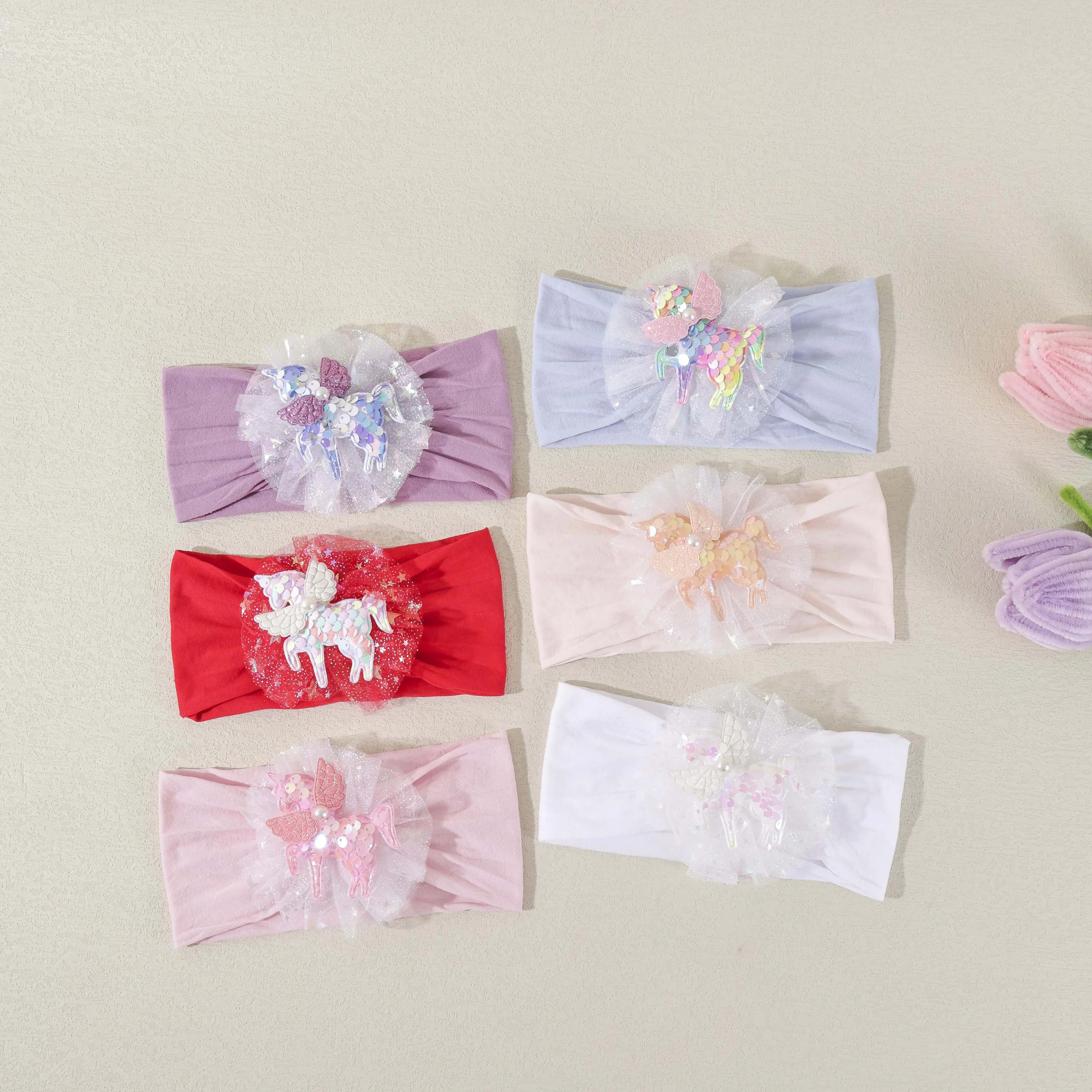 

Newborn Baby Elastic Nylon Headband Unicorn Pearl Hairband for Infant Toddler Candy Color Kids Headwear Girls Hair Accessories