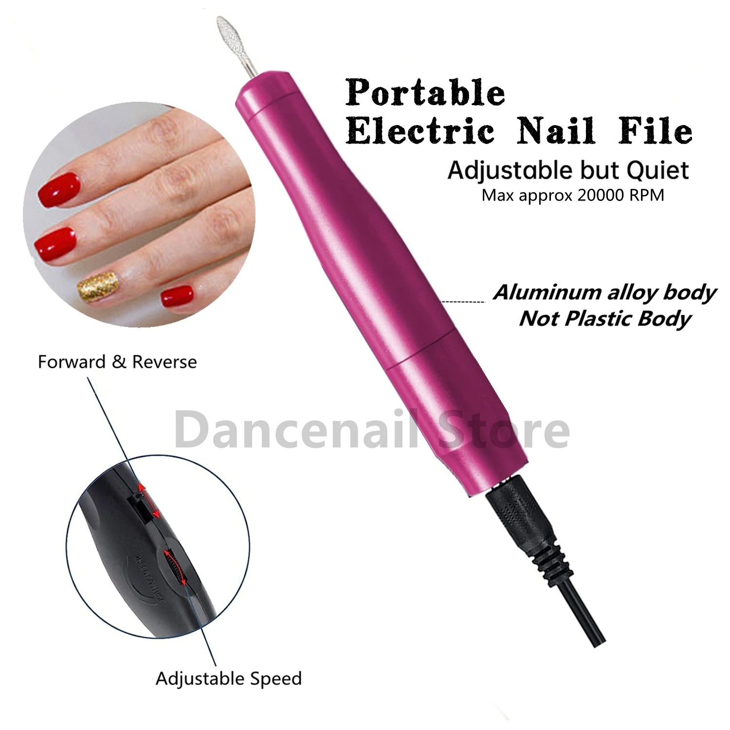 جهاز حفر الأظافر الكهربائي المحمول بمنفذ USB للأظافر الاصطناعية، أداة تلميع احترافية للاستخدام المنزلي والصالونات، مبرد ومزيل طلاء الأظافر