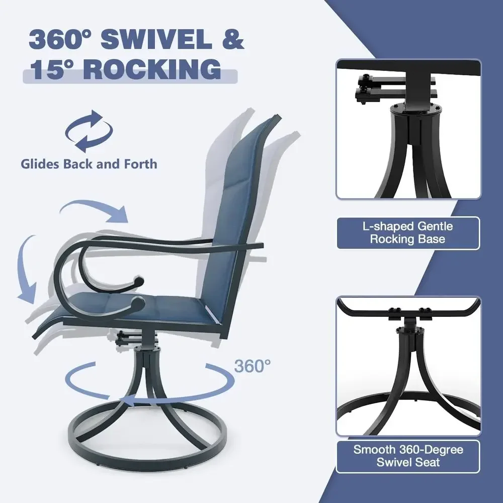 Outdoor 5-Piece Dining Set with 4 Swivel Rocker Chairs, High Back Textilene, Square Metal Table, Umbrella Hole, Ideal for Patio,