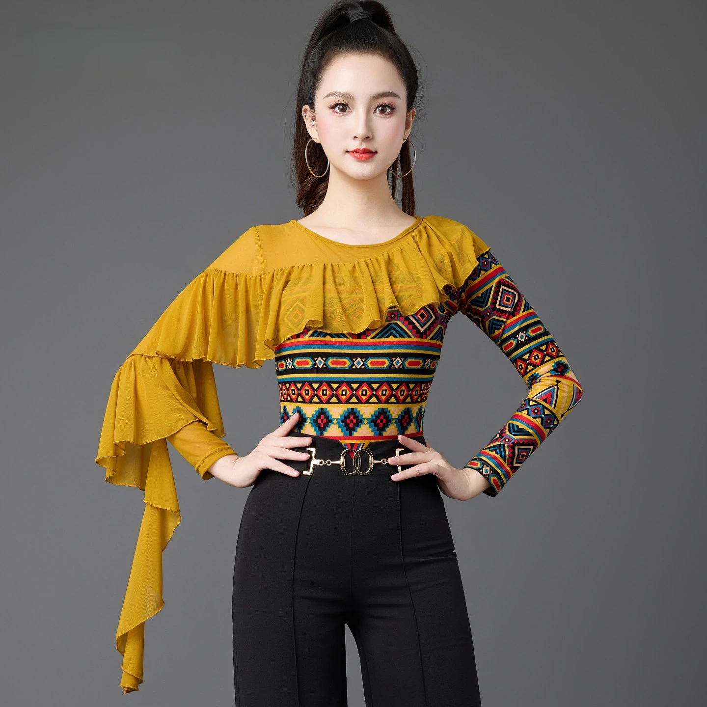 

New 2026 Modern Dance Dress Tops Waltz Performance For Women's Printed Jumpsuit Chacha Tango Rumba Practice Ballroom Dance Dress