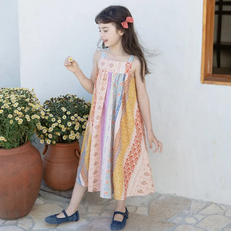 Girls Dress 2024 Summer Children's Striped Vacation Dresses Beach Dress for Kids Sleeveless Baby Sundresses Costume 1-8years