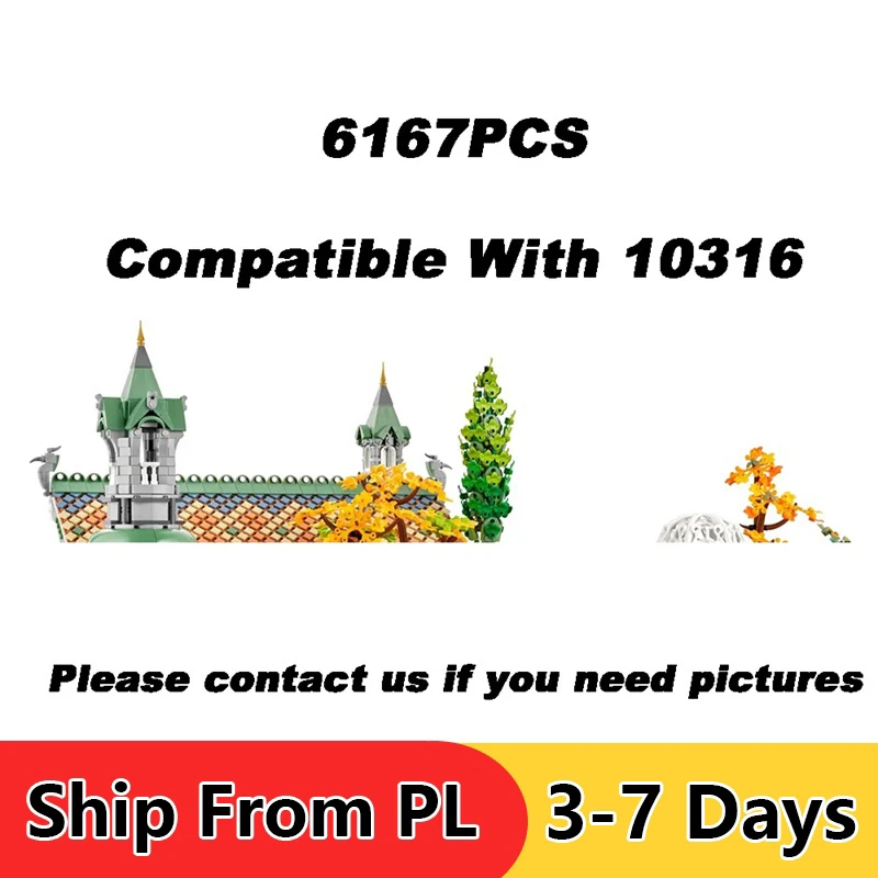 6167 Uds. Serie de películas de los anillos Rives Street View modelo de bloques de construcción Compatible 10316 ladrillos juguetes de cumpleaños regalos E9958