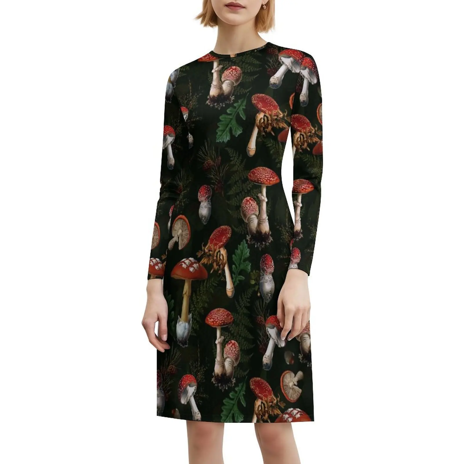 Belle robe sans manches bohème botanique noire du royaume des champignons de minuit pour femmes, robes de soirée de plage imprimées, Academia foncé