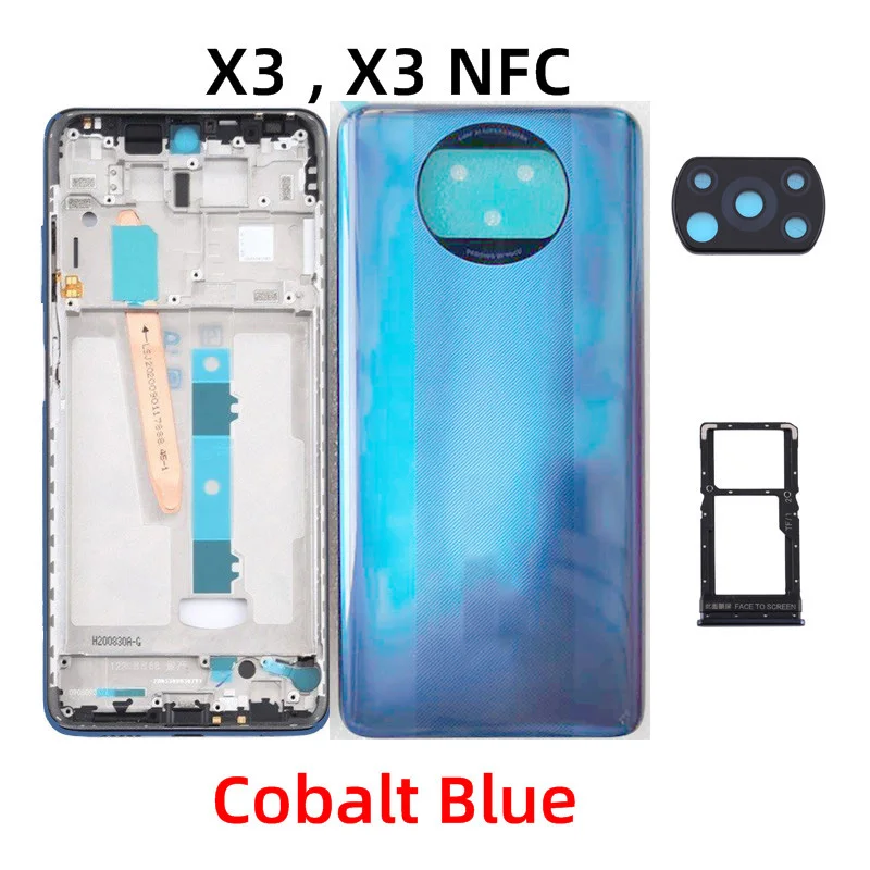 For Xiaomi Poco X3 , X3 Pro , X3 NFC Back Cover + LCD Front Frame + Side Button + Camera Glass Lens + Sim Tray Parts