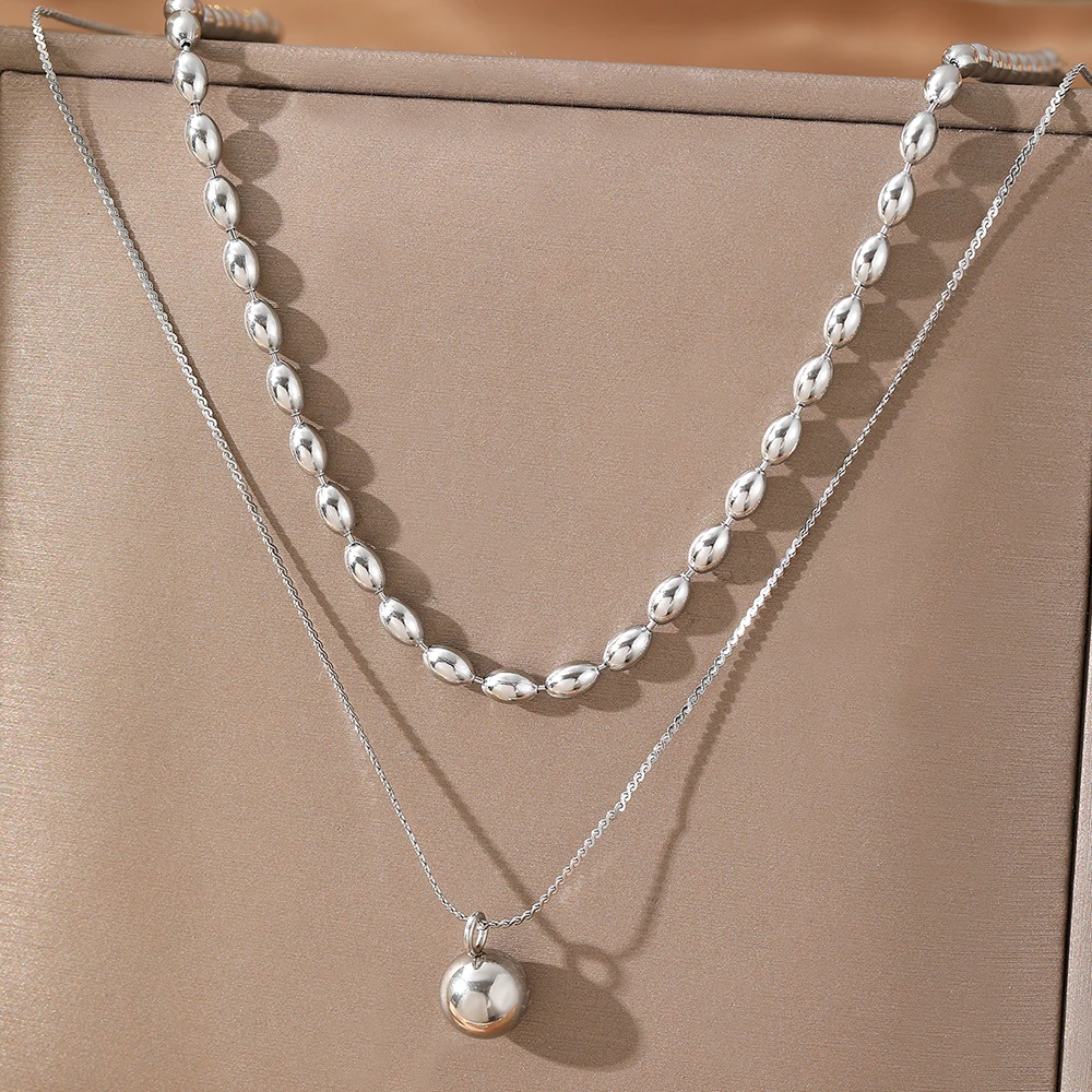 Stainless Steel Necklaces Metal Ball Minimalist Double Clavicle Chain New Popular Necklace For Women Jewelry Banquet Ornate Gift