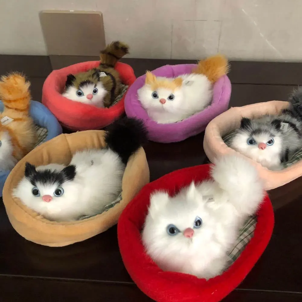 Stuffed Toys Lovely Simulation Animal Doll Plush Sleeping Cats Toy with Sound Kids Toy Decoration Birthday Gift For Children