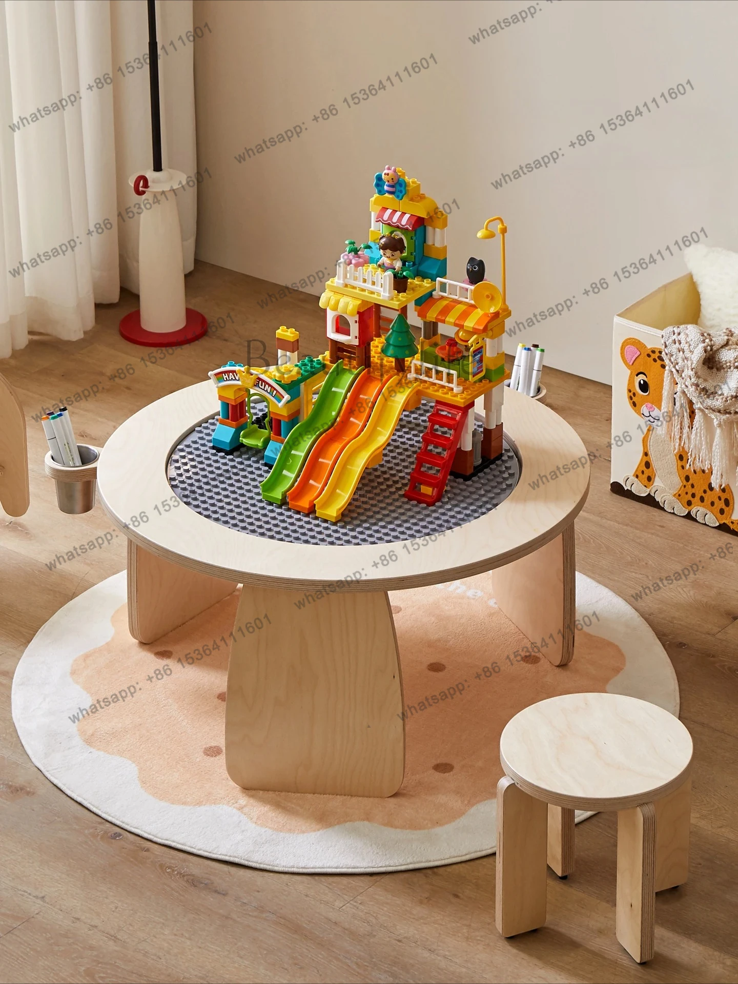 8Children's multi-functional building block table Large particle jigsaw puzzle table Learning painting desk Toy table