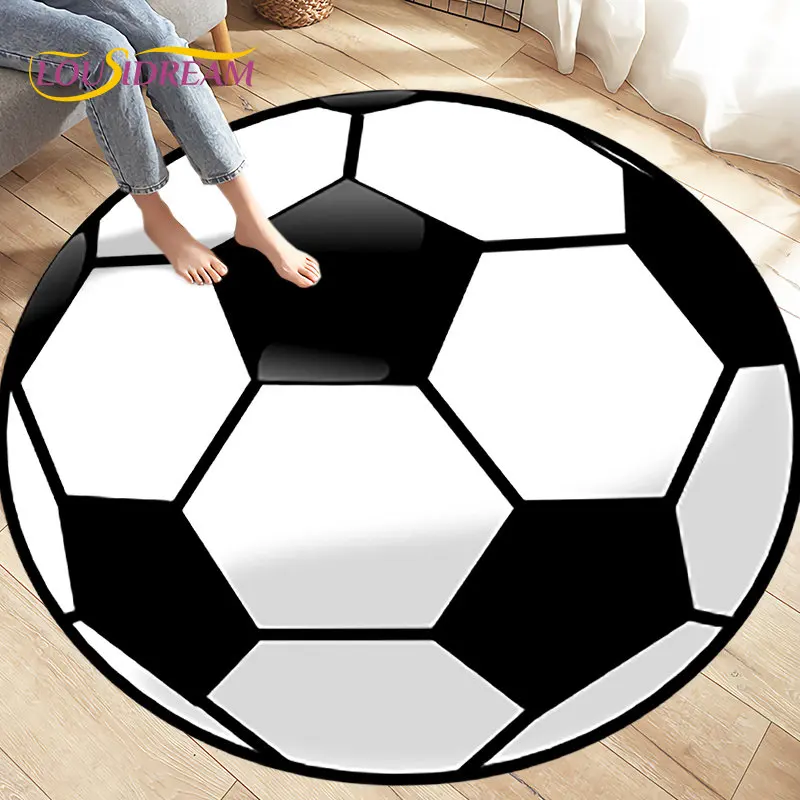 

3D Cartoon Soccer Football Circle Area Rug Large,Round Carpet Rug for Living Room Bedroom Sofa Decoration,Kids Play Floor Mat