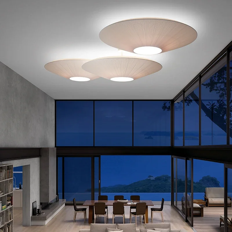 

Siam Ceiling Light Simple Round Whtie Fabric Planted Lamp Foyer Creative Flying Saucer Light Restaurants Hotel Lobby